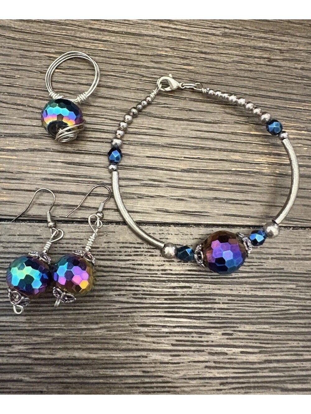 Beautiful Hand Made Set AB Style Earrings , Bracelet And Ring